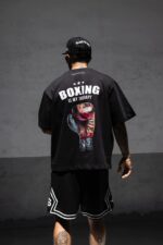 Мужская Черная Футболка Оверсайз - Хлопковая Объемная с Принтом на Спине