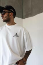 Мужская Белая Футболка Оверсайз - Хлопковая Объемная с Принтом на Спине