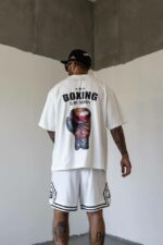 Мужская Белая Футболка Оверсайз - Хлопковая Объемная с Принтом на Спине