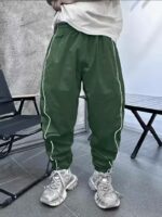 Мужские Спортивные Штаны Хаки Плащевка - Джоггеры с Манжетами и Кантом