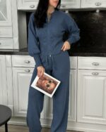 Женский Базовый Трикотажный Синий Костюм на Молнии (Кофта + Штаны)