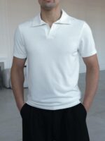Мужская Трикотажная Белая Классическая Футболка Поло с Воротником