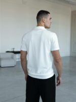 Мужская Трикотажная Белая Классическая Футболка Поло с Воротником