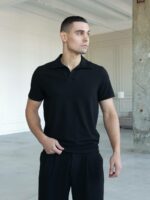 Мужская Трикотажная Черная Классическая Футболка Поло с Воротником