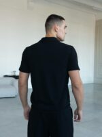 Мужская Трикотажная Черная Классическая Футболка Поло с Воротником