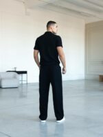 Мужская Трикотажная Черная Классическая Футболка Поло с Воротником