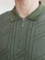 Мужская Классическая Трикотажная Футболка Хаки с Воротником Поло на Замке