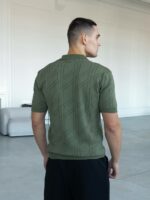 Мужская Классическая Трикотажная Футболка Хаки с Воротником Поло на Замке