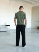 Мужская Классическая Трикотажная Футболка Хаки с Воротником Поло на Замке