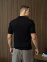 Мужская Классическая Трикотажная Черная Футболка с Воротником Поло на Замке