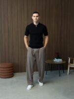 Мужская Классическая Трикотажная Черная Футболка с Воротником Поло на Замке