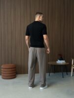 Мужская Классическая Трикотажная Черная Футболка с Воротником Поло на Замке