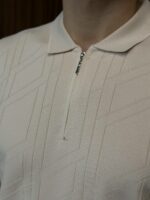 Мужская Классическая Трикотажная Кремовая Футболка с Воротником Поло на Замке