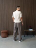 Мужская Классическая Трикотажная Кремовая Футболка с Воротником Поло на Замке