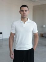 Мужская Трикотажная Белая Классическая Футболка Поло с Воротником