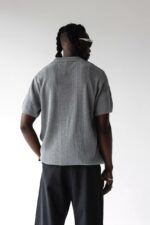 Мужская Базовая Трикотажная Серая Футболка Свободного Кроя с Воротником Поло