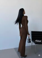 Женское Силуэтное Коричневое Платье - Длинное Облегающего Кроя