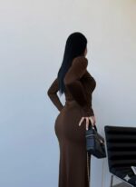 Женское Силуэтное Коричневое Платье - Длинное Облегающего Кроя