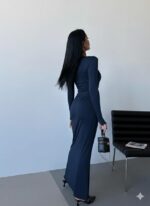 Женское Силуэтное Темно-Синее Платье - Длинное Облегающего Кроя