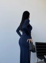 Женское Силуэтное Темно-Синее Платье - Длинное Облегающего Кроя