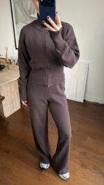 Женский Трикотажный Коричневый Костюм Кофта Штаны - Базовый Свободный на Молнии