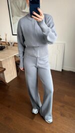 Женский Трикотажный Серый Костюм Кофта Штаны - Базовый Свободный на Молнии