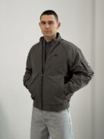 Мужская Демисезонная Темно-Серая Куртка Бомбер Свободного Кроя с Высокой Горловиной