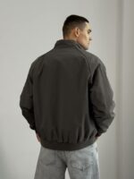 Мужская Демисезонная Темно-Серая Куртка Бомбер Свободного Кроя с Высокой Горловиной