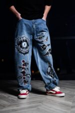 Мужские Синие Джинсы Баллоны - Широкие Оверсайз в Принтах