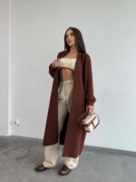 Женский Мягкий Длинный Коричневый Кардиган Свободного Кроя