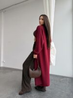 Женский Мягкий Длинный Бордовый Кардиган Свободного Кроя
