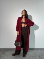 Женский Мягкий Длинный Бордовый Кардиган Свободного Кроя