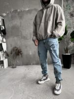 Мужские Свободные Светло-Голубые Джинсы Джоггеры с Крестами