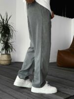 Мужские Классические Широкие Темно-Серые Штаны Брюки Свободного Кроя