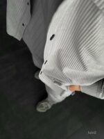 Мужской Серый Свободный Вельветовый Костюм - Рубашка на Кнопках + Брюки