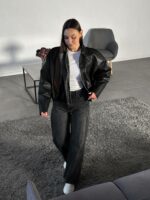 Женская Демисезонная Кожаная Черная Куртка Бомбер на Молнии