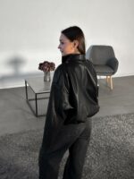 Женская Демисезонная Кожаная Черная Куртка Бомбер на Молнии