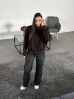 Женская Демисезонная Замшевая Коричневая Куртка Бомбер на Молнии