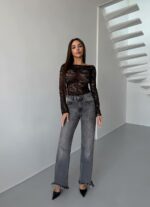 Женская Гипюровая Кружевная Черная Кофта Лонгслив