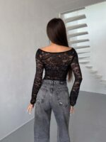 Женская Гипюровая Кружевная Черная Кофта Лонгслив