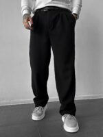 Мужские Классические Черные Штаны Свободного Кроя - Широкие Брюки со Складками