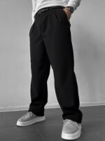 Мужские Классические Черные Штаны Свободного Кроя - Широкие Брюки со Складками