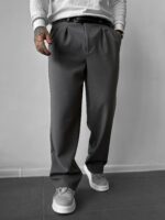 Мужские Классические Темно-Серые Штаны Свободного Кроя - Широкие Брюки со Складками