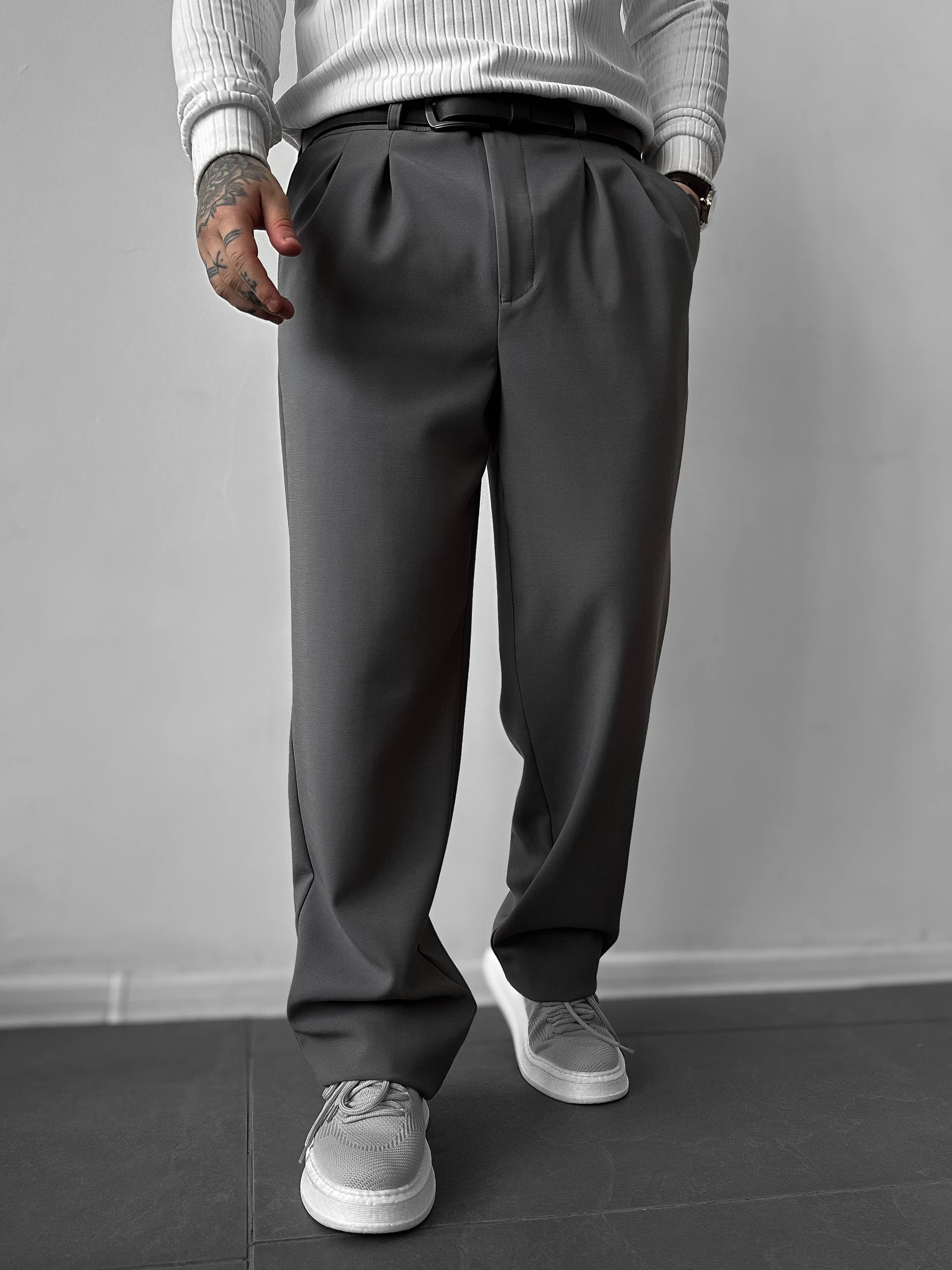 photo_2026-02-27_19-02-43 (2) Мужские Классические Темно-Серые Штаны Свободного Кроя - Широкие Брюки со Складками