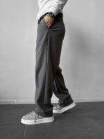 Мужские Классические Темно-Серые Штаны Свободного Кроя - Широкие Брюки со Складками