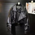 Женская Демисезонная Черная Куртка Кожанка - Кожаный Бомбер на Молнии