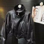 Женская Демисезонная Черная Куртка Кожанка - Кожаный Бомбер на Молнии