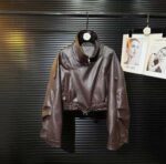 Женская Демисезонная Коричневая Куртка Кожанка - Кожаный Бомбер на Молнии