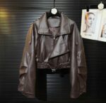 Женская Демисезонная Коричневая Куртка Кожанка - Кожаный Бомбер на Молнии