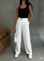 Женские Свободные Классические Белые Брюки Палаццо